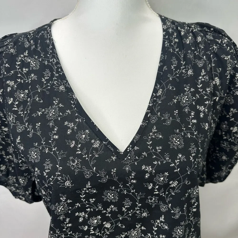 Madewell Black and White Puff Sleeve Top Size XS